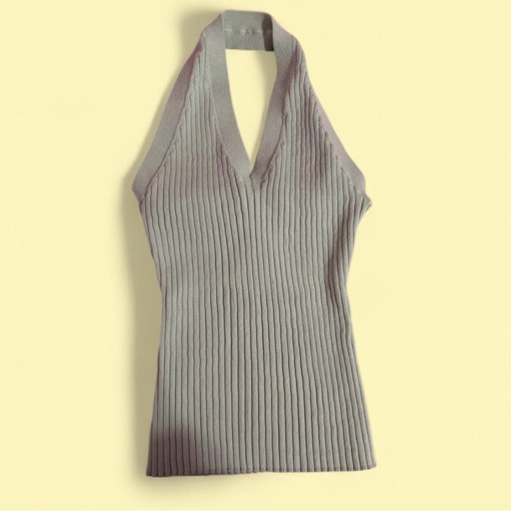 LOFT Matcha Green Ribbed Halter Tank Top